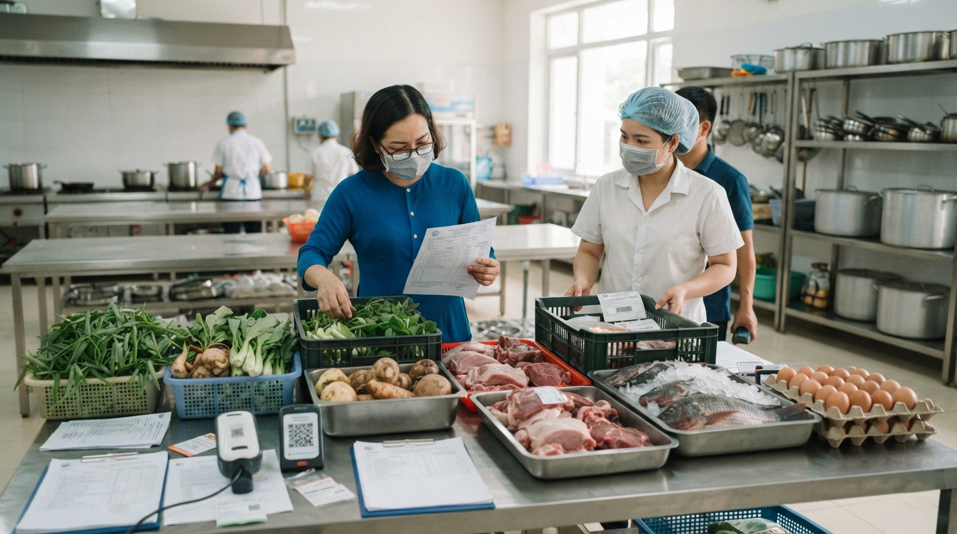 Tăng kiểm tra đột xuất bếp ăn, căng tin trường học. Ảnh minh họa: AI