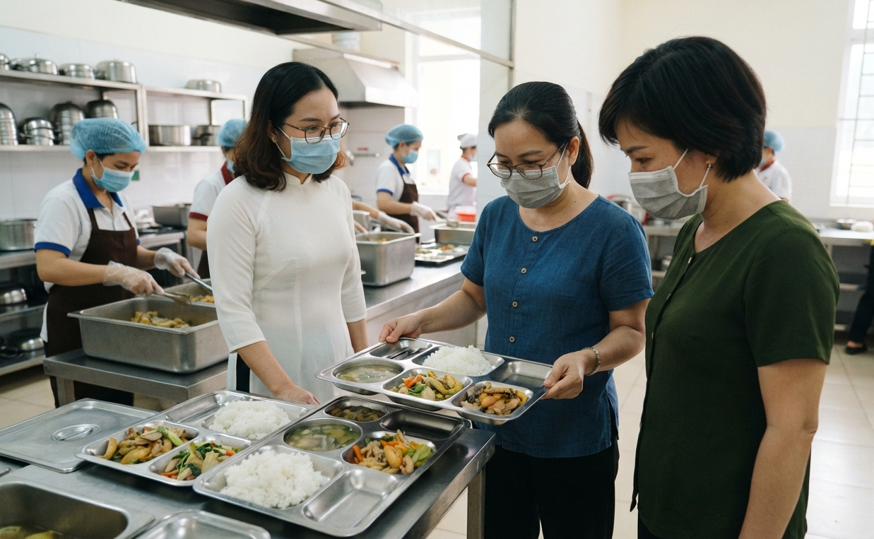 Công khai khay ăn để phụ huynh giám sát. Ảnh minh họa: AI