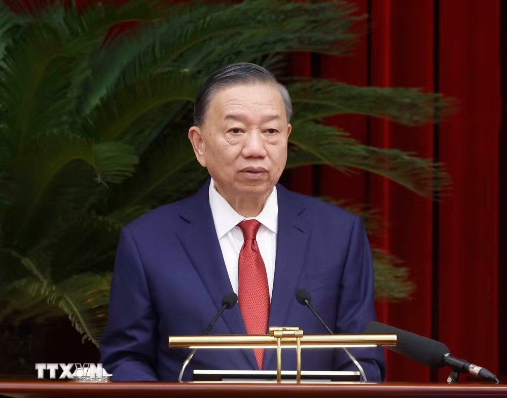 Tổng Bí thư, Chủ tịch nước Tô Lâm phát biểu bế mạc Hội nghị lần thứ tư Ban Chấp hành Trung ương Đảng khóa XIV. (Ảnh: Thống Nhất/TTXVN)