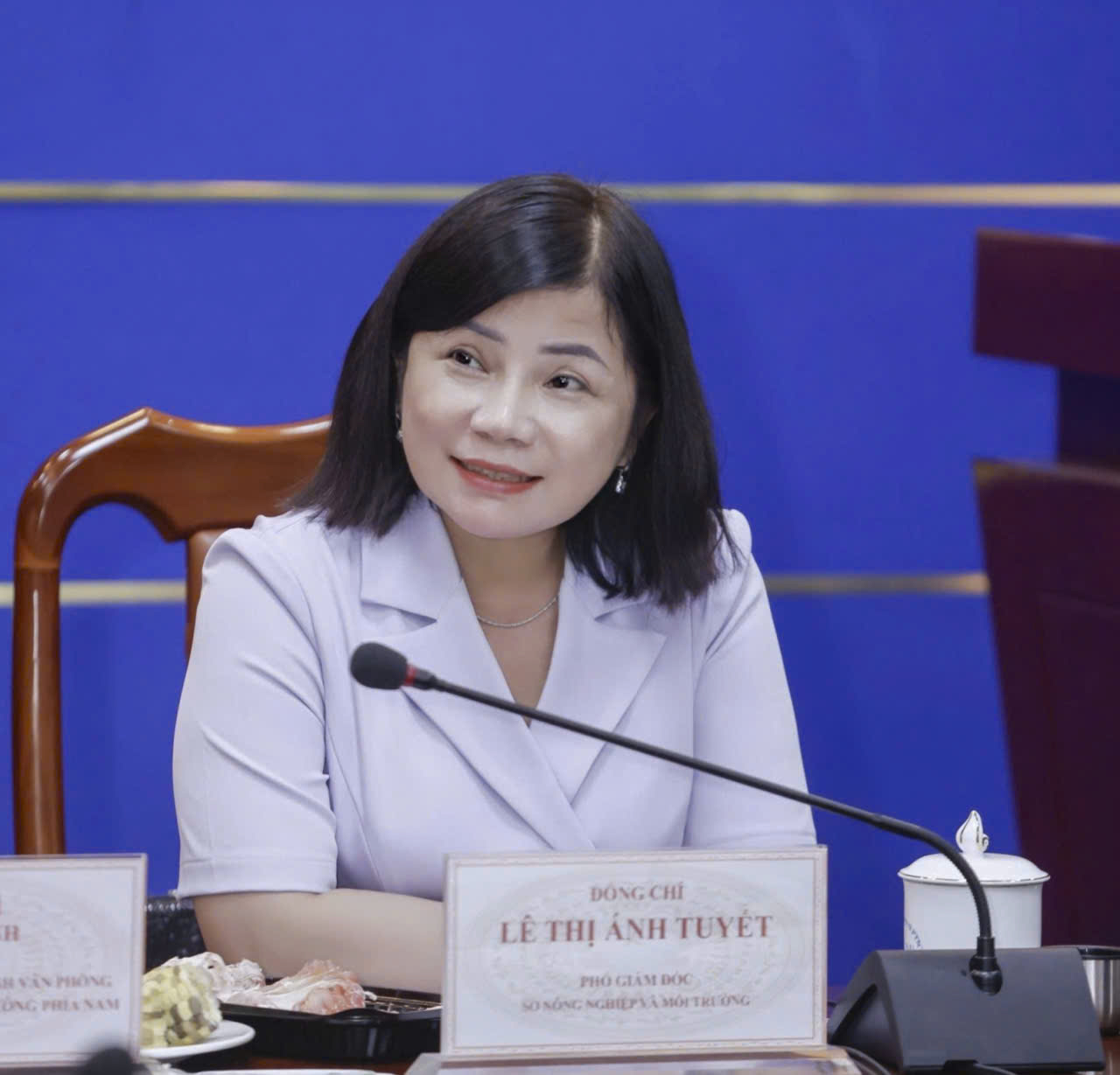 Bà Lê Thị Ánh Tuyết trao đổi cùng các chuyên gia tại chương trình hội thảo về vấn đề chuyển đổi số