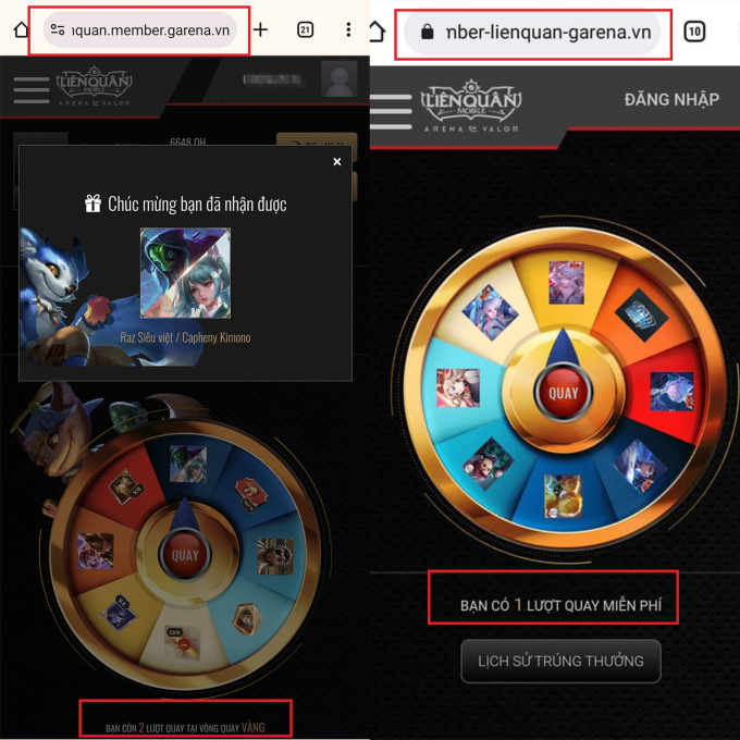   Hai trang web gần như giống hệt, khiến nhiều game thủ bị nhầm lẫn (trang web chính thống là ảnh bên trái).  