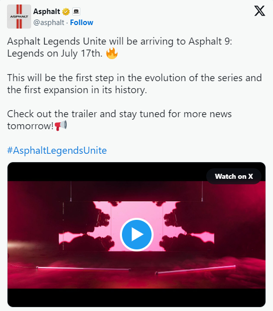 Thông báo của Gameloft về phần game mới nhất Asphalt Legends Unite.