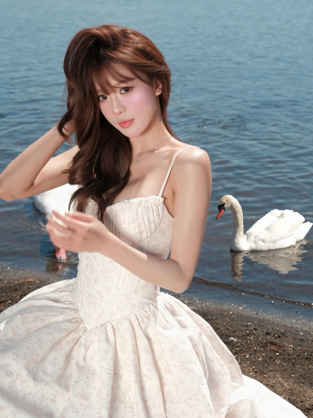 Chụp ảnh với thiên nga, hot girl như bước ra từ chuyện cổ tích