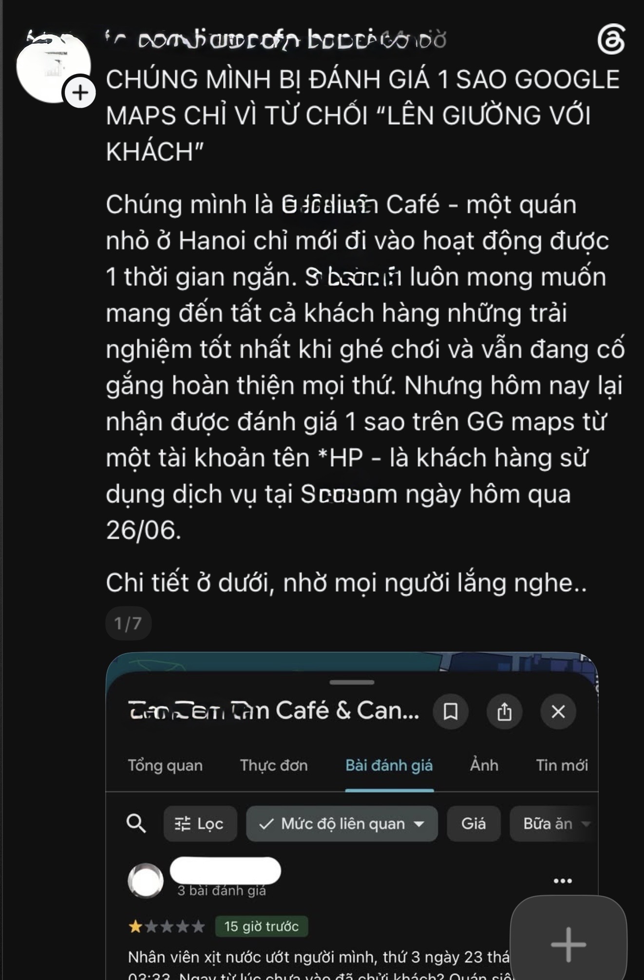 Xôn xao vụ khách nữ gạ gẫm nhân viên nam không thành, đánh giá quán 1 sao