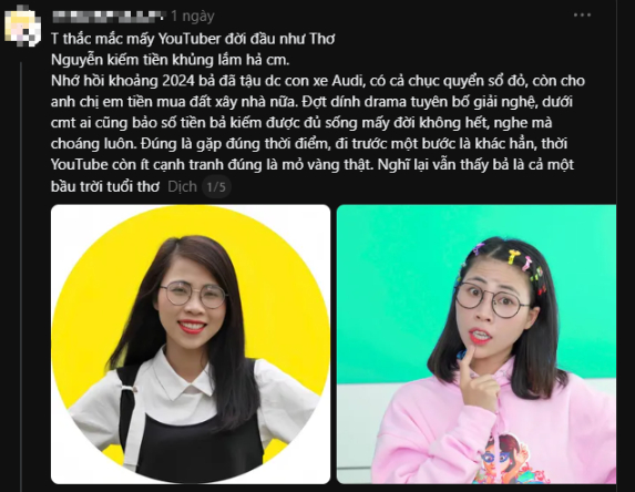 YouTuber Thơ Nguyễn hé lộ kiếm được 20 tỷ, CĐM nghe mà chỉ biết