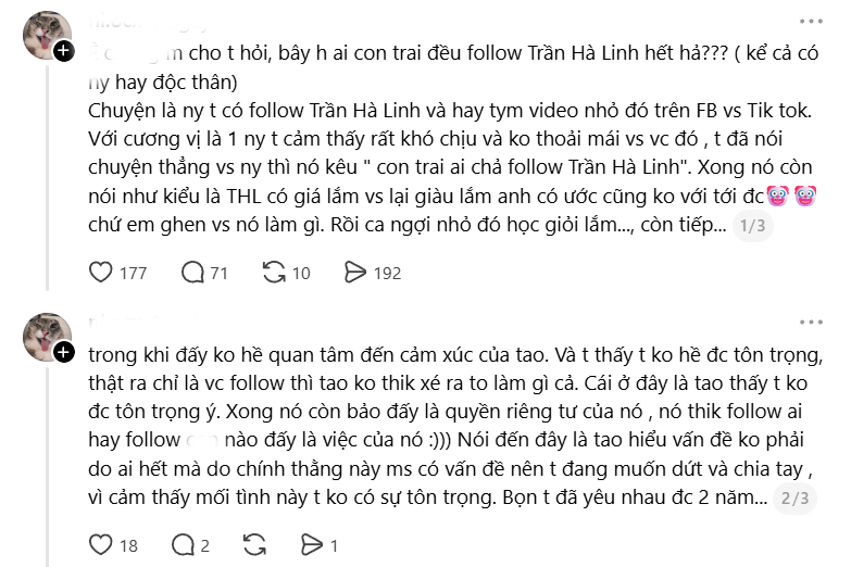 Tranh cãi chuyện bạn trai follow Trần Hà Linh: 
