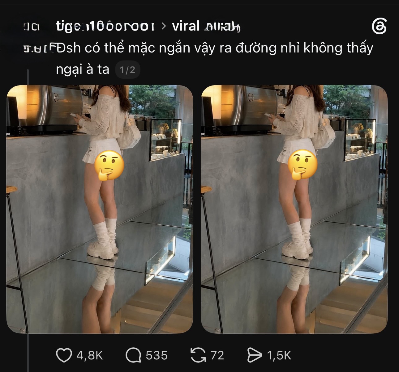 Mặc váy ngắn đi cà phê nhưng gặp sàn nhà bằng gương, cô gái tạo nên tranh cãi