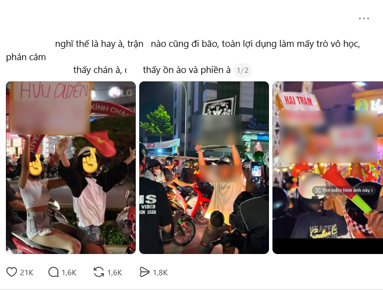 Vui thôi đừng vui quá, cô gái trẻ đi bão cầm biển với nội dung phản cảm, phấn khích đề cập chuyện 18+ gây bức xúc