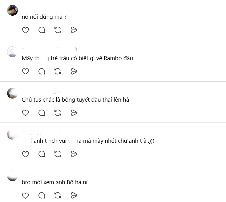 Rambo bị chê ghế bẩn và màn phản bác mất lòng người xem