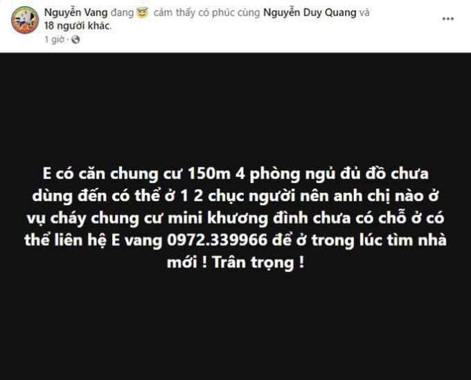 Ấm áp tình người sau vụ cháy chung cư mini ở Hà Nội