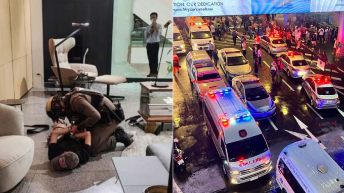 Nghi phạm bị bắt giữ sau khi nổ súng tại trung tâm mua sắm Siam Paragon sang trọng ở Bangkok, Thái Lan.