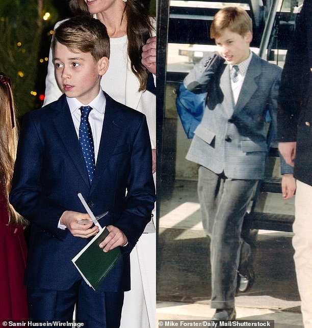 Người hâm mộ hoàng gia đã phát cuồng vì sự giống nhau của Vương tôn George với cha mình trong những bức ảnh mới. Hình ảnh George trong lần xuất hiện mới nhất (trái) và hình ảnh Thân vương William lúc 10 tuổi.