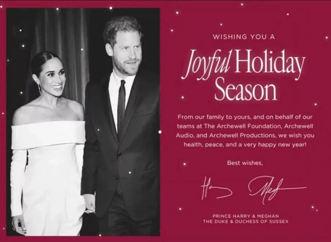 Thiệp Giáng sinh năm 2022 của Hoàng tử Harry và Meghan không có hình con của họ.