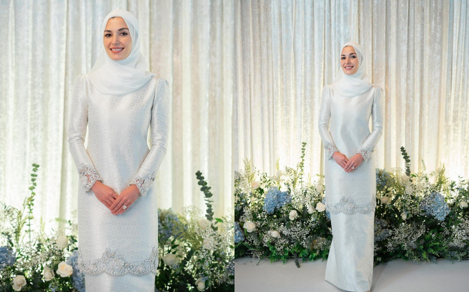 Cô dâu của Hoàng tử Brunei đẹp dịu dàng trong chiếc váy màu trắng.