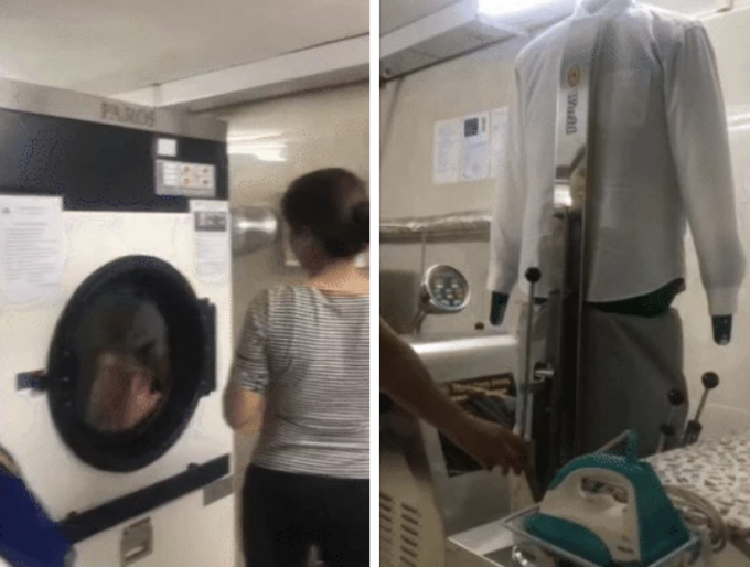 Một trong những máy giặt và máy thổi phom quần áo đang hoạt động. (Nguồn: maygiatcongnghiep)