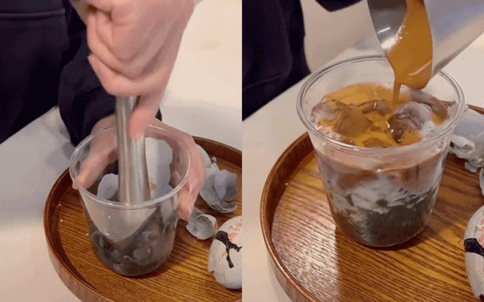 Đây là cách thực hiện một cốc cà phê sữa tươi trứng bắc thảo.