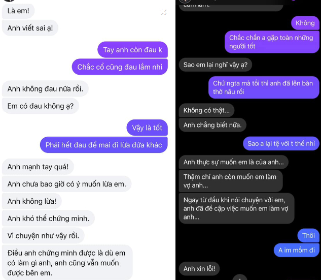 Đoạn cap tin nhắn trò chuyện của thanh niên Đ. và cô gái: Mới nhắn tin vài ngày đã xưng hô vợ yêu khiến cư dân mạng bức xúc.