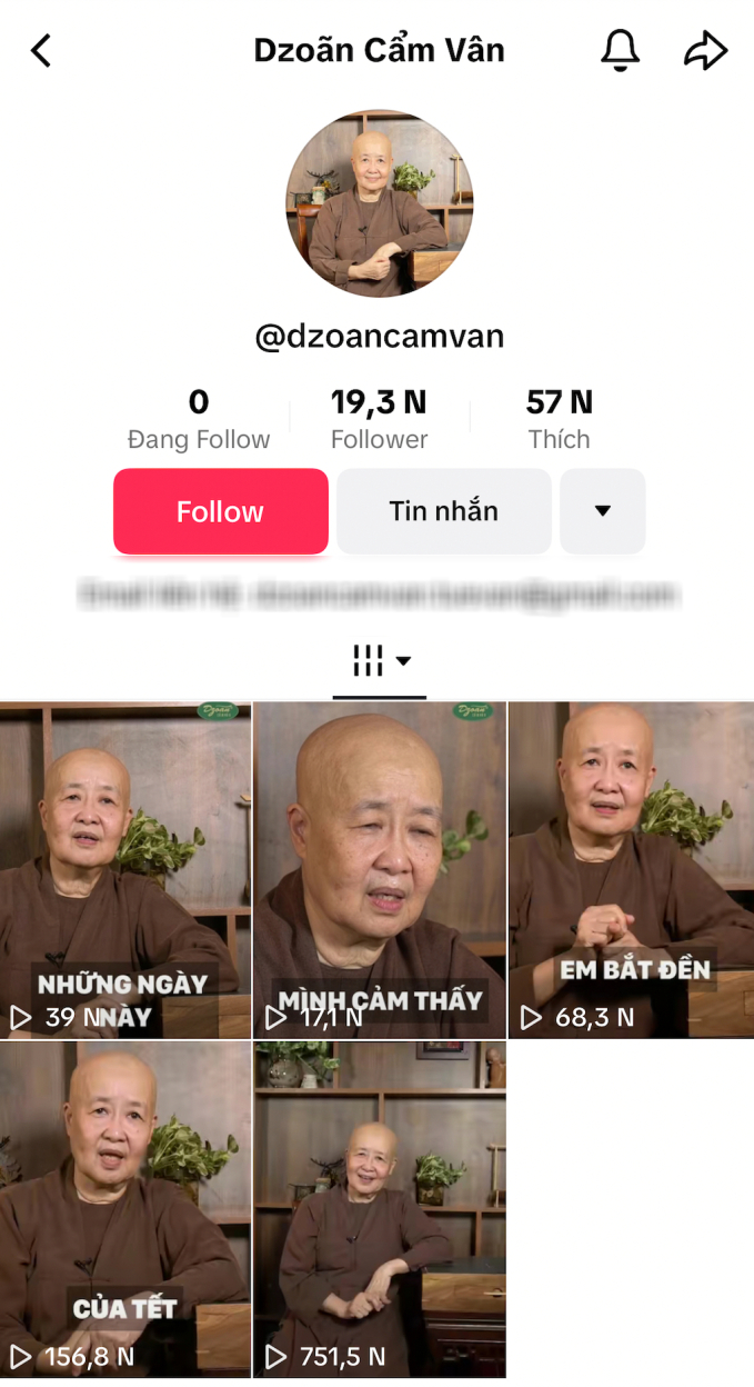   Kênh TikTok của bà vừa mới xuất hiện được 1 - 2 ngày nhưng đã có hơn 19 nghìn người theo dõi và 57 nghìn lượt yêu thích.  