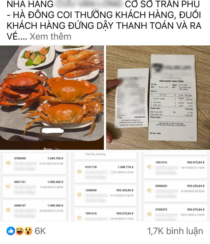 Khách quen bức xúc tố thái độ phục vụ tại nhà hàng hải sản nổi tiếng Hà Nội: Bỏ 1 triệu ăn buffet, bị nhân viên đuổi về giữa chừng