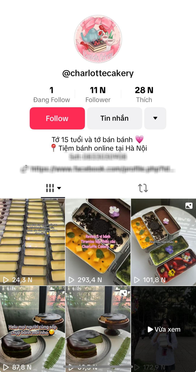   Tiệm bánh online của cô bé 15 tuổi thu hút rất nhiều sự quan tâm của dân tình. Kênh TikTok của tiệm bánh hiện đang có 11 nghìn người theo dõi và 28 nghìn lượt thích.  