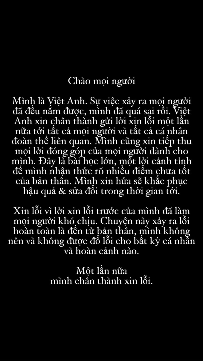 Đoạn xin lỗi lần thứ 3 của Việt Anh Pí Po được đăng tải nhưng lại khóa bình luận.