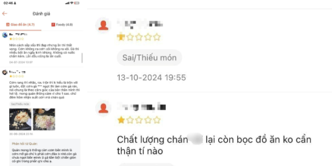 Góp ý chất lượng suất cơm gà mua trên mạng, thực khách bị 