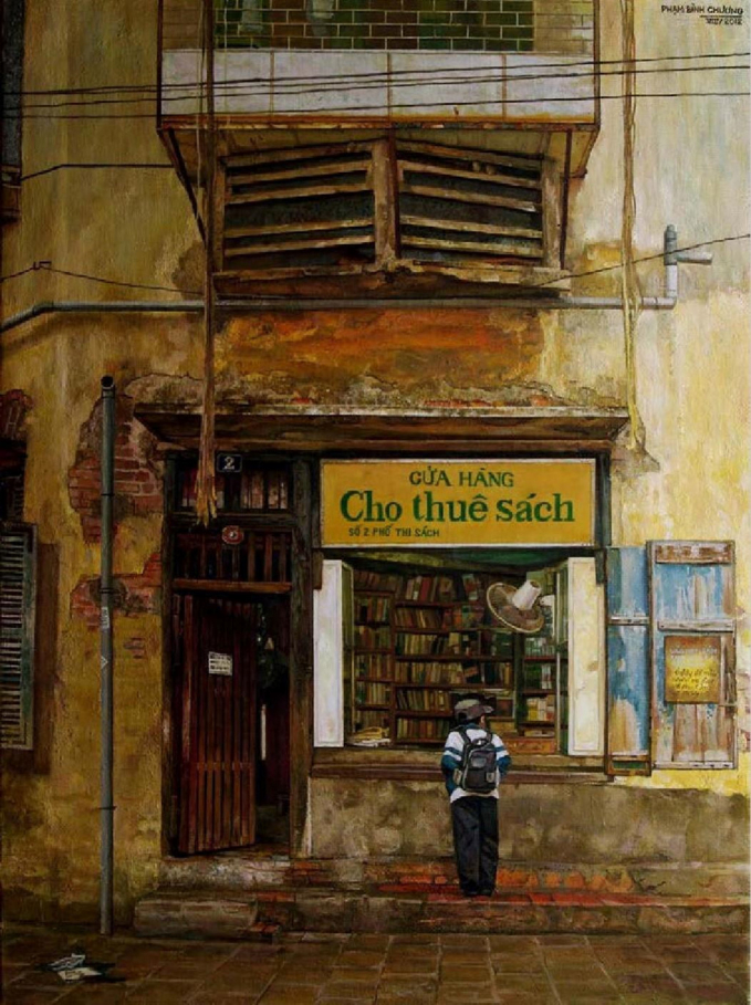 Tranh vẽ một hiệu sách cũ của họa sĩ Phạm Bình Chương.