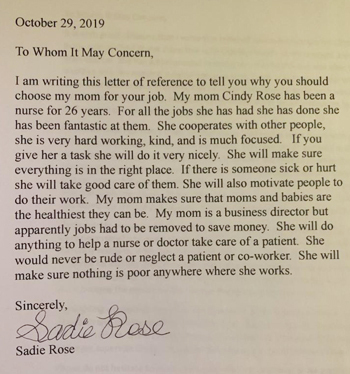 Nội dung bức thư xin việc của Sadie