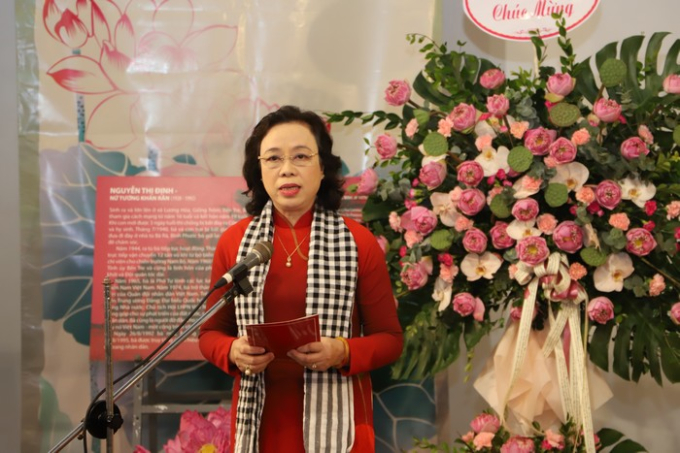 Bà Ngô Thị Thanh Hằng, nguyên Ủy viên TW Đảng, nguyên Phó Bí thư Thường trực Thành ủy TP. Hà Nội, Phó Chủ nhiệm CLB Phụ nữ với Di sản Văn hóa phát biểu tại chương trình
