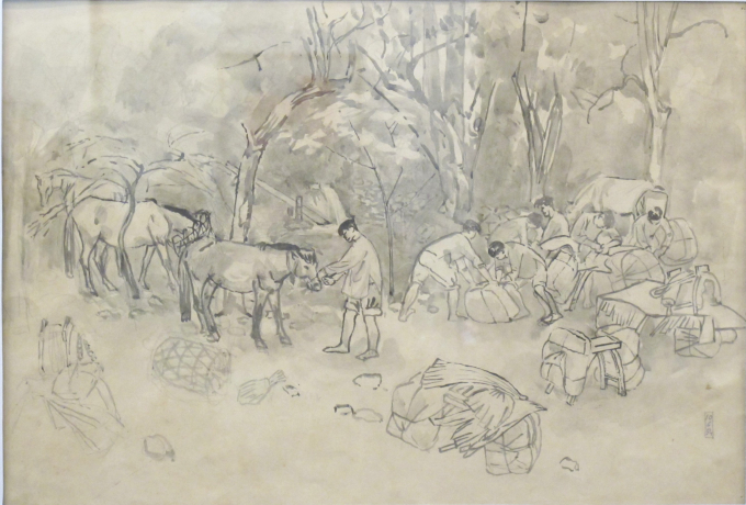 “Chuẩn bị đi chợ” - tranh của họa sĩ Tô Ngọc Vân (1906 - 1954), vẽ bằng mực. Ảnh: L.Q.V