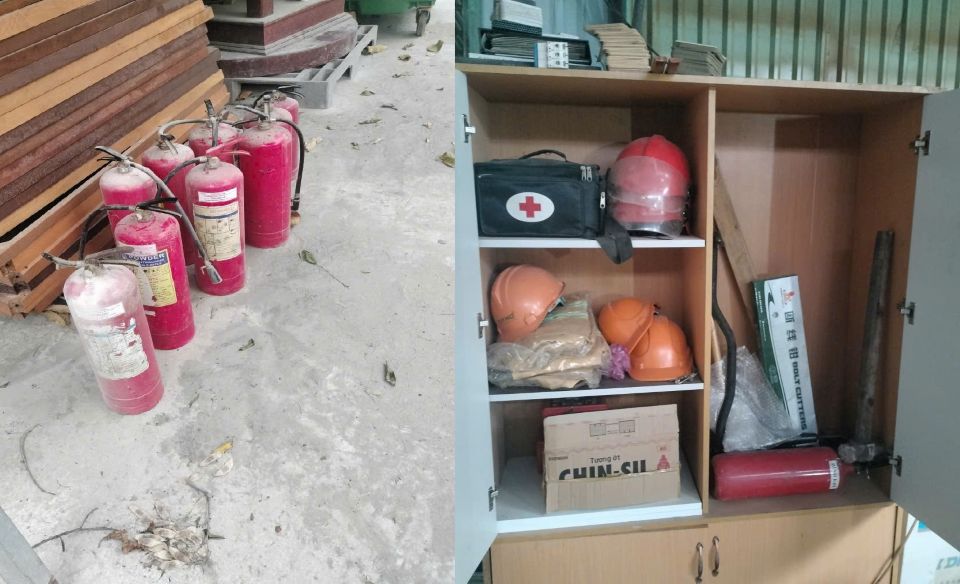 Thiết bị PCCC của Công ty TNHH Hoàng Gia Hân gần đó đã kịp thời phát huy tác dụng, dập tắt đám cháy.