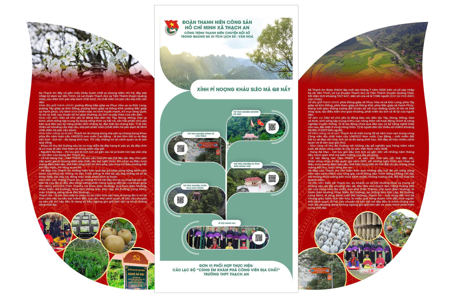 Đoàn TNCS Hồ Chí Minh xã Thạch An phối hợp với trường THPT Thạch An (Cao Bằng) đặt các tấm standee đẹp mắt có hệ thống mã QR tại các điểm di tích, nhà văn hóa