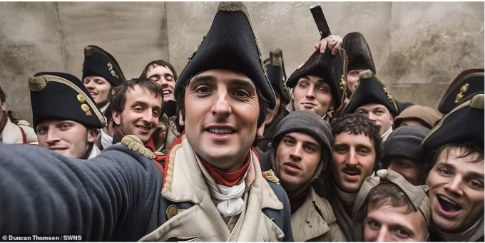 Napoleon và những người lính đang rất vui vẻ chụp hình trước trận đánh. (Ảnh: Dailymail)