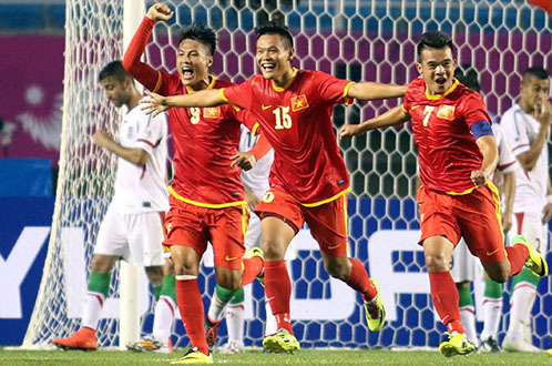 Mạc Hồng Quân (số 9) đã có một trận đấu ấn tượng trong màu áo U23 Việt Nam.