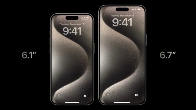 Kích thước màn hình iPhone 15 và 15 Pro Max lần lượt là 6,1 và 6,7 inch (Ảnh: Apple)