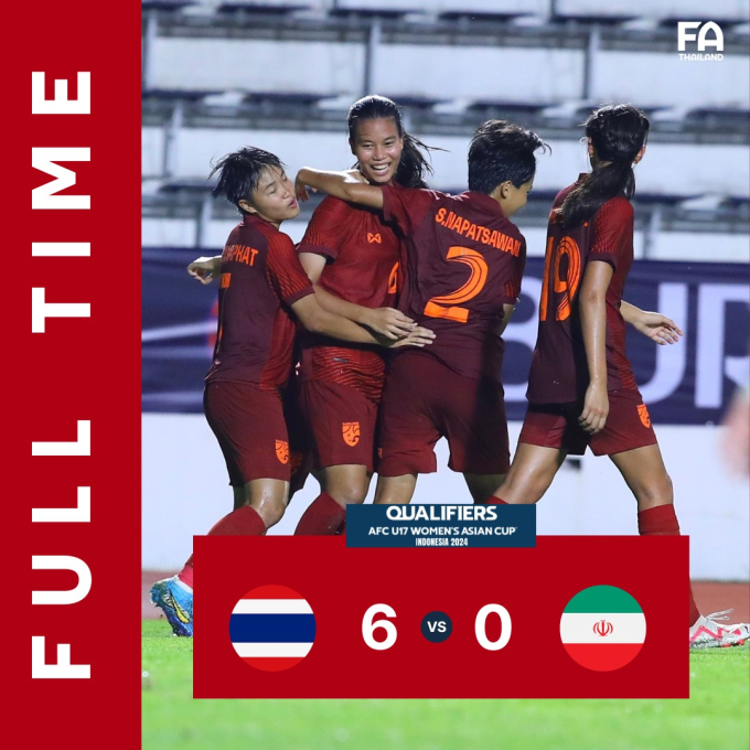 Ngày 19/9, U17 nữ Thái Lan đã giành chiến thắng 6 - 0 trước U17 nữ Iran tại vòng loại thứ hai, U17 nữ châu Á 2024.
