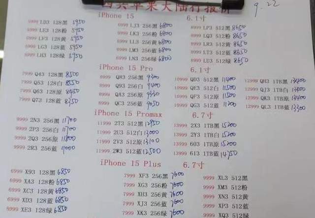 Bản giá iPhone 15 tại một cửa hàng ở Trung Quốc, 1 nhân dân tệ tương đương khoảng 3.240 đồng (Ảnh: Sohu).