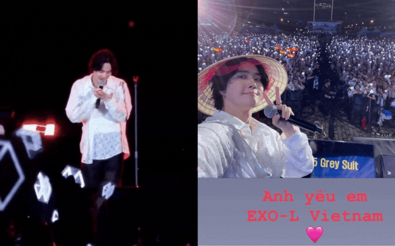 Trưởng nhóm EXO Suho đội nón lá, tỏ tình fan Việt ngay giữa đêm: 'Anh yêu các em'