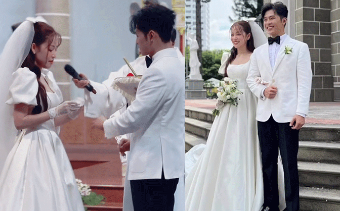 Puka và Gin Tuấn Kiệt tổ chức đám cưới ở nhà thờ vào sáng nay: Cô dâu suýt rơi nhẫn, hé lộ sao nữ Vbiz bắt được hoa 