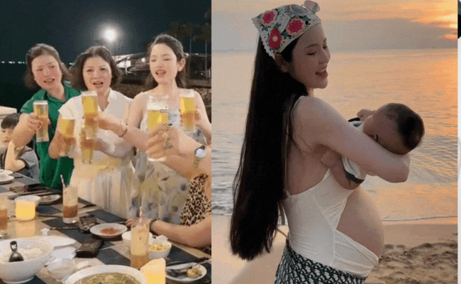 Chu Thanh Huyền bầu vượt mặt vẫn vô tư cụng ly bia, dân mạng tranh cãi kịch liệt: Mẹ bầu có nên uống bia không?