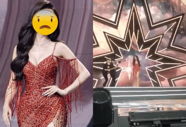 Thí sinh bị giẫm váy, suýt ngã ngửa trong đêm chung kết Miss Universe Vietnam 2024?