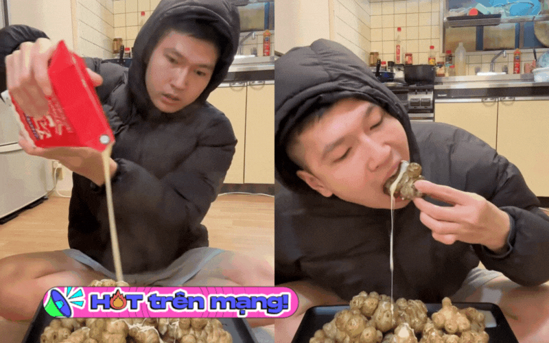 Thanh niên đăng clip ăn gừng luộc rưới sữa đặc giữ ấm mùa đông khiến toàn thể dân mạng... bị lừa!