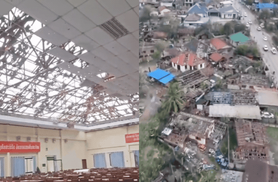 Mưa đá dội xuống Viêng Chăn: Hàng nghìn mái nhà bị 'xé toạc', trường học, chùa chiền cũng bị phá hủy, người dân bàng hoàng trong cảnh đổ nát