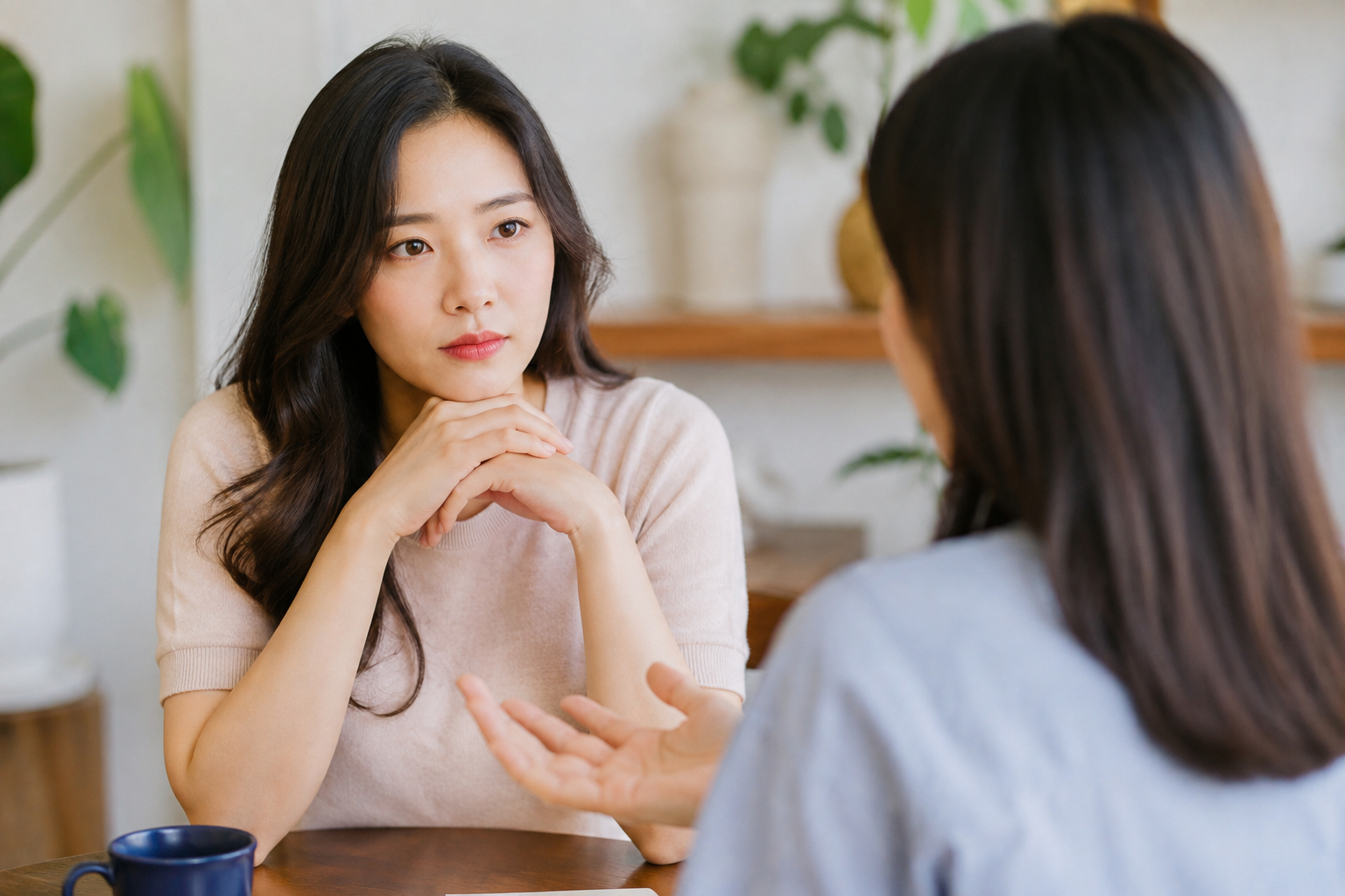Biết lắng nghe và giữ bình tĩnh giúp phụ nữ thể hiện quan điểm mà vẫn tôn trọng người đối diện. (Ảnh minh họa do AI tạo)