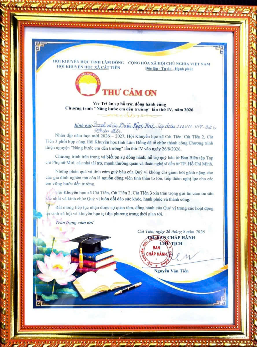 Thư cảm ơn từ ban tổ chức  chương trình “Nâng bước đến trường” mùa VI .