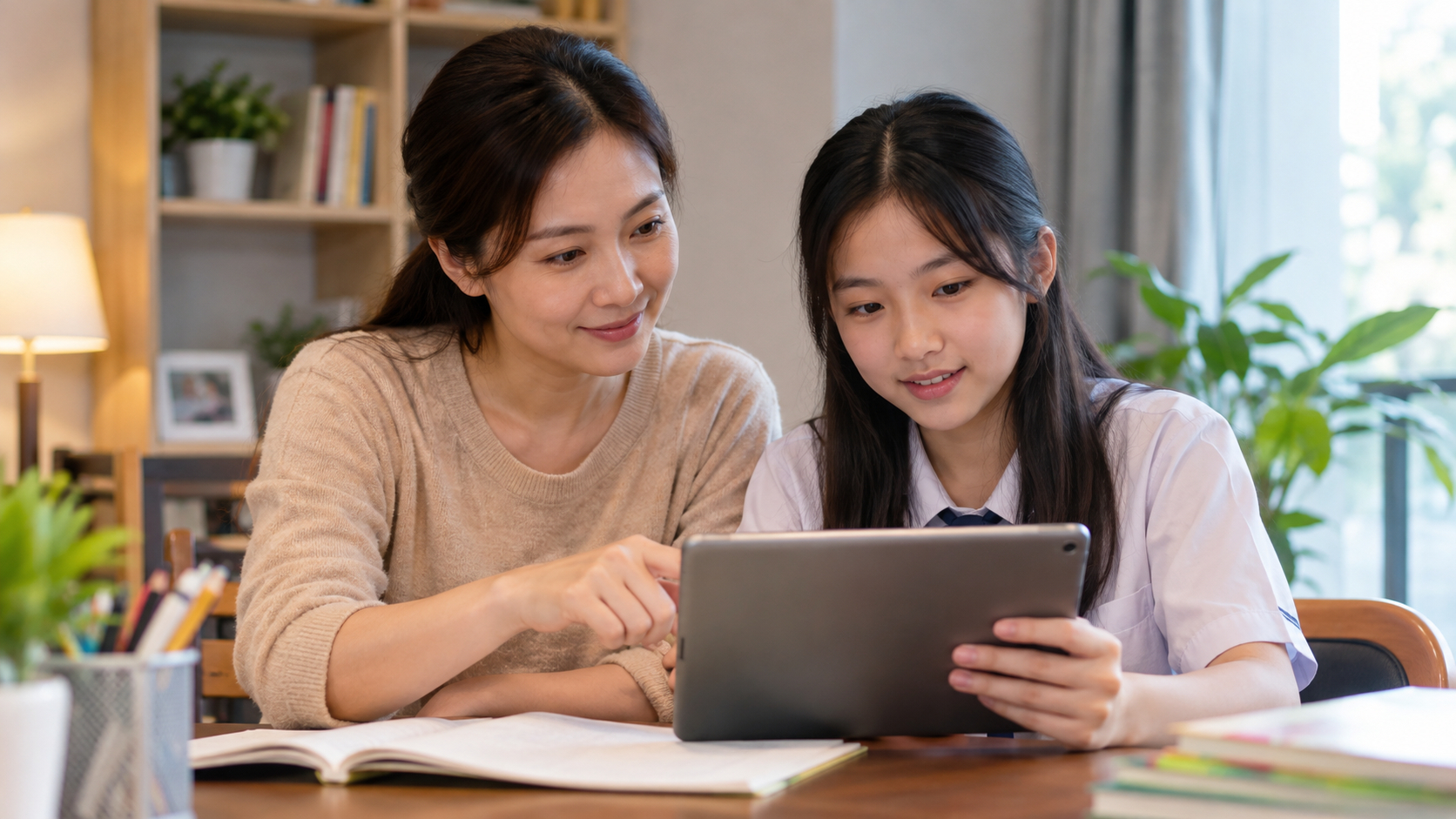 Cha mẹ cùng con tìm hiểu và sử dụng Internet an toàn trong môi trường gia đình. Ảnh minh họa do AI tạo.