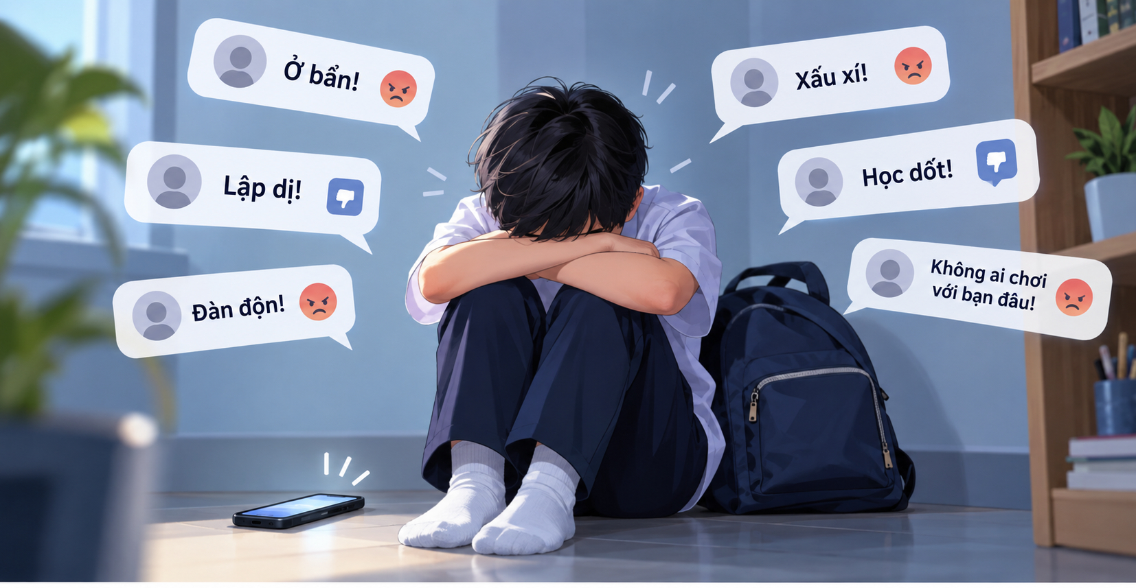 Bắt nạt trên môi trường mạng có thể tạo áp lực tâm lý và khiến trẻ cảm thấy cô lập. Ảnh minh họa do AI tạo