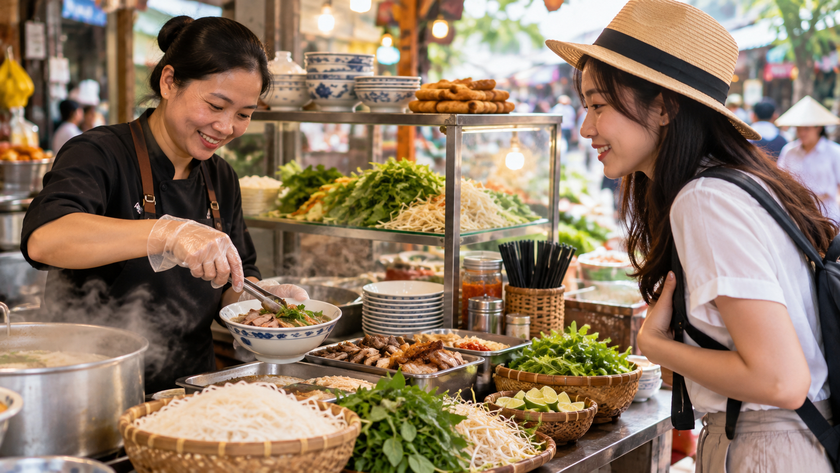 Quan sát cách chế biến, bảo quản và phục vụ món ăn giúp du khách chủ động hơn khi lựa chọn thực phẩm trong chuyến đi. Ảnh minh họa do AI tạo.