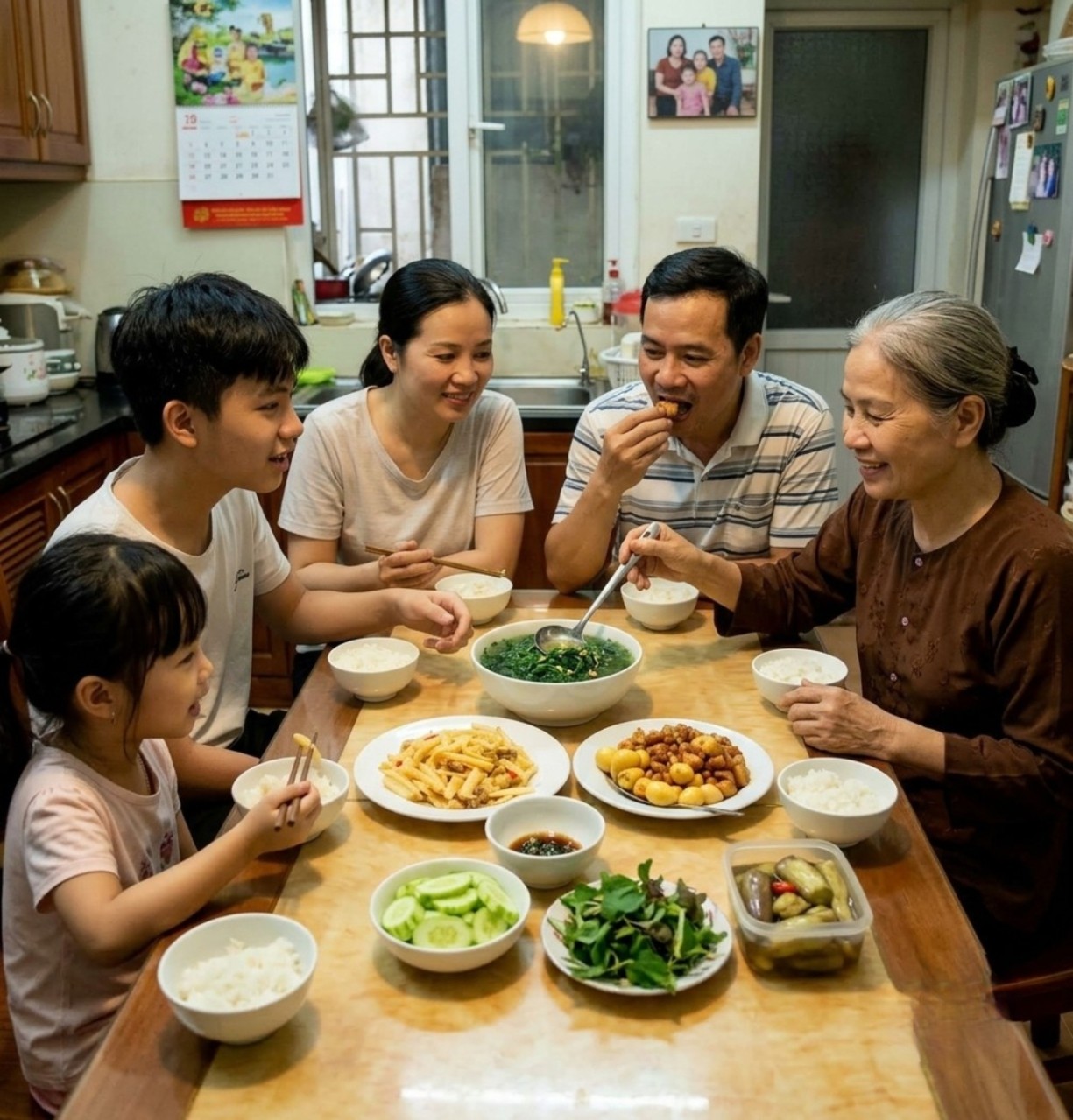Bữa cơm gia đình không nhất thiết phải cầu kỳ, điều quan trọng là các thành viên có thời gian quây quần, chia sẻ và kết nối với nhau.  Ảnh: minh họa