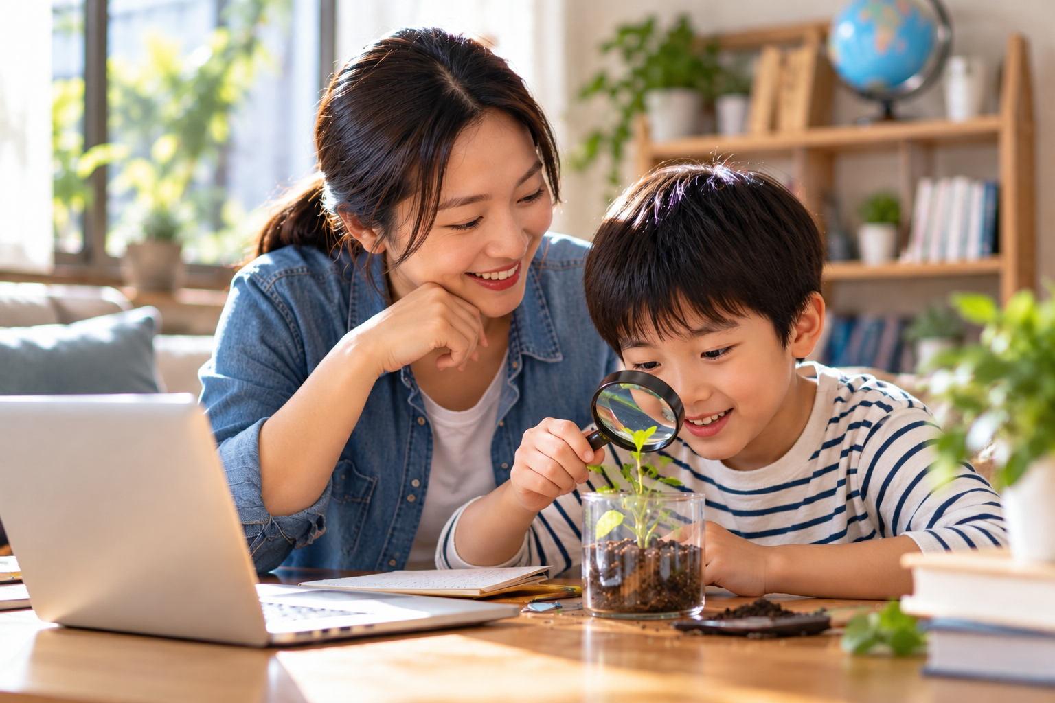 Mẹ cùng con quan sát, tìm hiểu về thế giới xung quanh. Ảnh minh họa